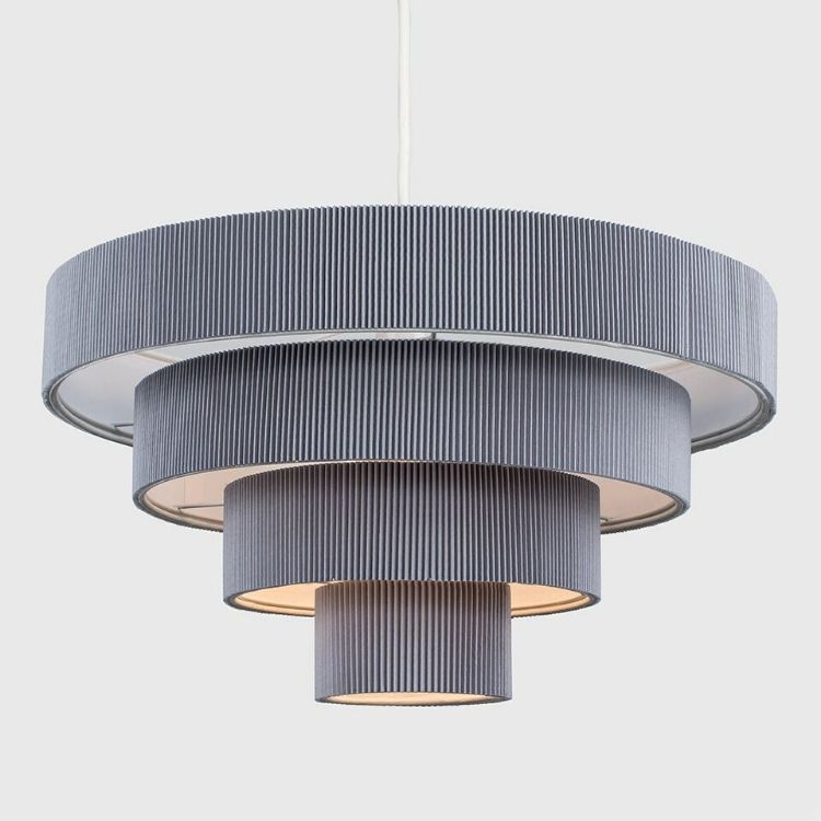 Picture of Ceiling Light Shade 4 Tiered Grey Pleated Easy Fit Lampshade Pendant Living Room