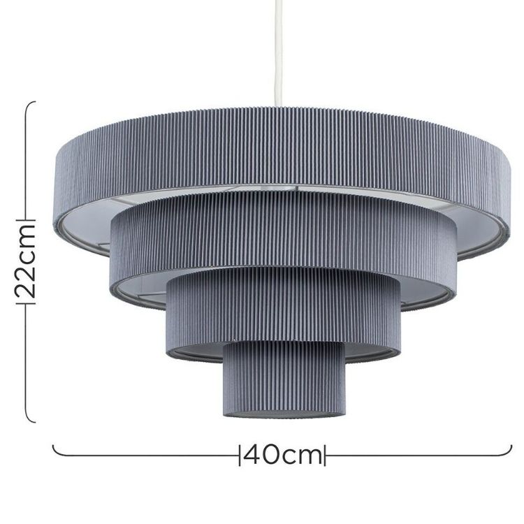 Picture of Ceiling Light Shade 4 Tiered Grey Pleated Easy Fit Lampshade Pendant Living Room