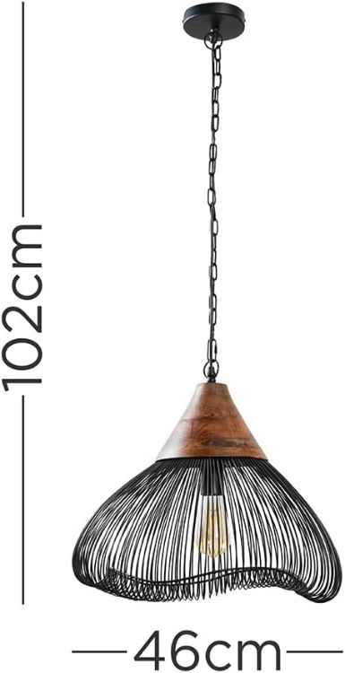 Picture of Large Black Ceiling Light Fitting Metal & Wood Wire Hanging Pendant Lighting
