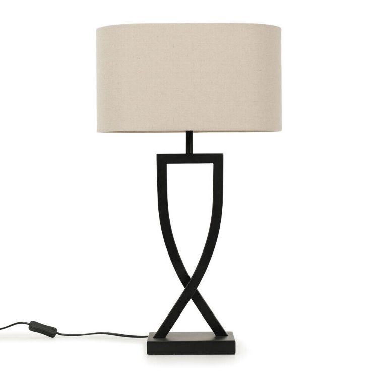 Picture of Metal Industrial Tall Table Lamp Base Living Room Light Oval Fabric Lampshade