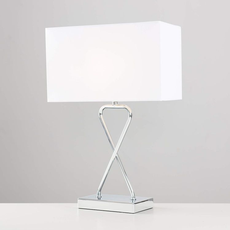 Picture of Hourglass Table Lamp Chrome Living Room 44.5CM Light Rectangle Shade LED Bulb