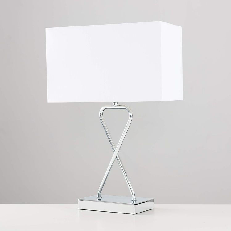 Picture of Hourglass Table Lamp Chrome Living Room 44.5CM Light Rectangle Shade LED Bulb