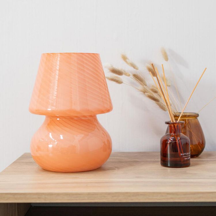 Picture of Peach Glass Table Lamp Pin Stripe Light Bedroom Living Room Lighting LED Bulb