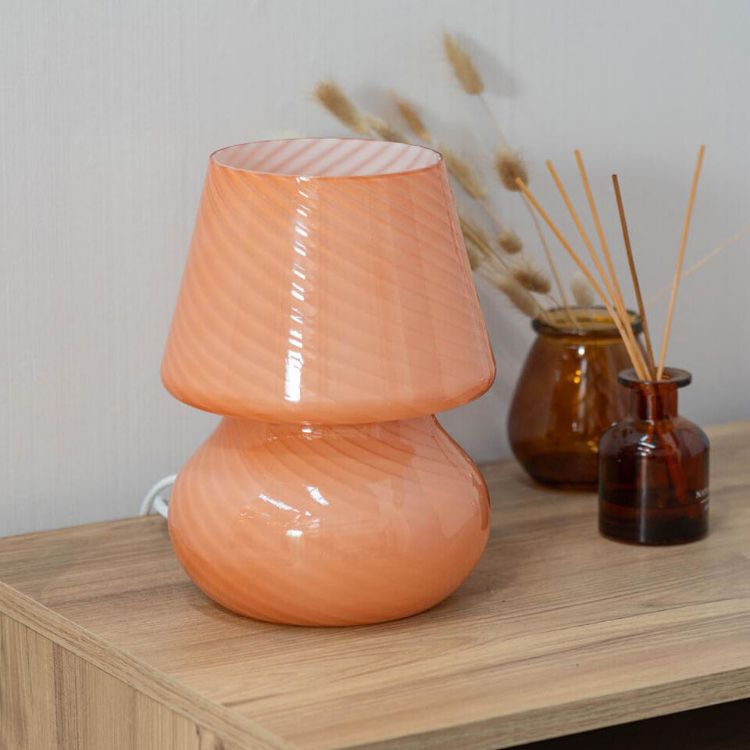 Picture of Peach Glass Table Lamp Pin Stripe Light Bedroom Living Room Lighting LED Bulb