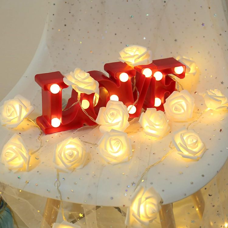 Picture of 10-50 LED Rose Flower Battery Fairy Lights String Wedding Party Home Decoration