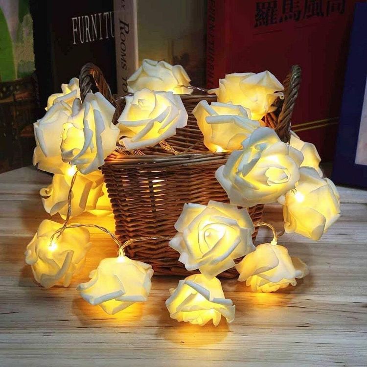 Picture of 10-50 LED Rose Flower Battery Fairy Lights String Wedding Party Home Decoration