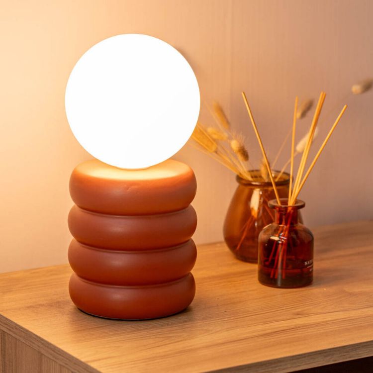 Picture of Rust Stacked Table Lamp Ceramic Bedside Lighting Bedroom Light Opal Globe Shade
