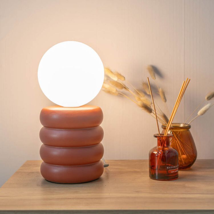 Picture of Rust Stacked Table Lamp Ceramic Bedside Lighting Bedroom Light Opal Globe Shade