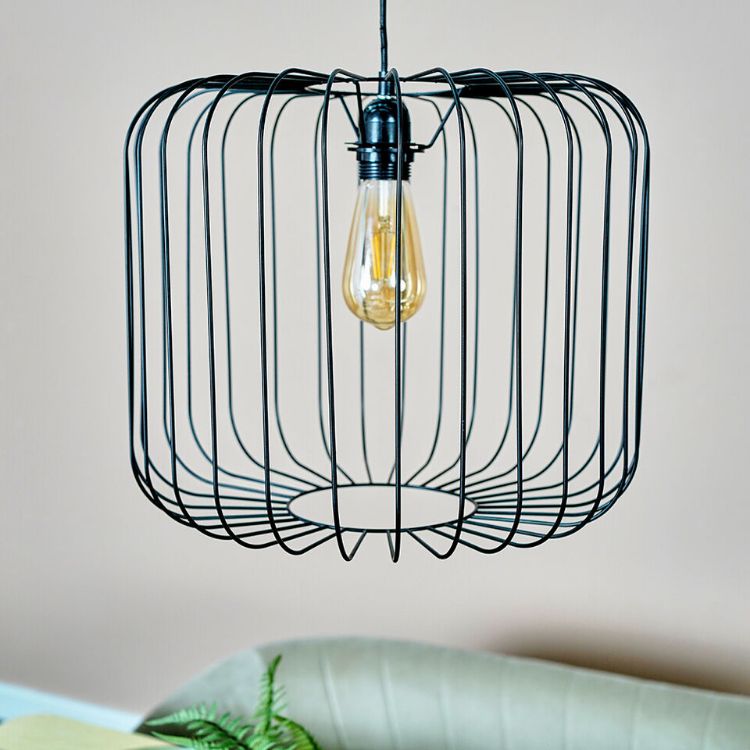 Picture of Geometric Black Lampshade Metal Wire Easy Fit Pendant Shade Living Room Light