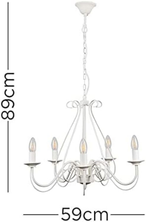 Picture of Traditional 5 Way Chandelier Cream Metal Ceiling Light Lounge Lamp LED Bulbs