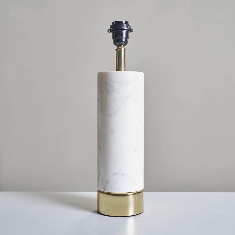 Picture of Modern Table Lamp White Marble Design Brass Base Cylinder Living Room Light