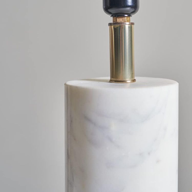 Picture of Modern Table Lamp White Marble Design Brass Base Cylinder Living Room Light