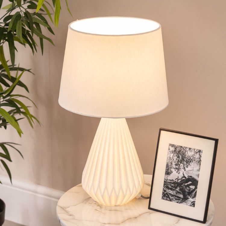 Picture of Dual Light Up Table Lamp White Ceramic Lampshade Living Room Bedroom Home Light