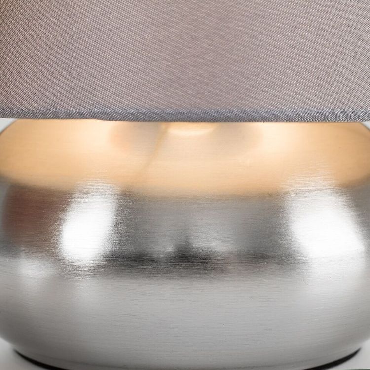 Picture of 2x Touch Table Lamps Grey Bedside Brushed Chrome 21.5CM Lights LED Bulb Lighting