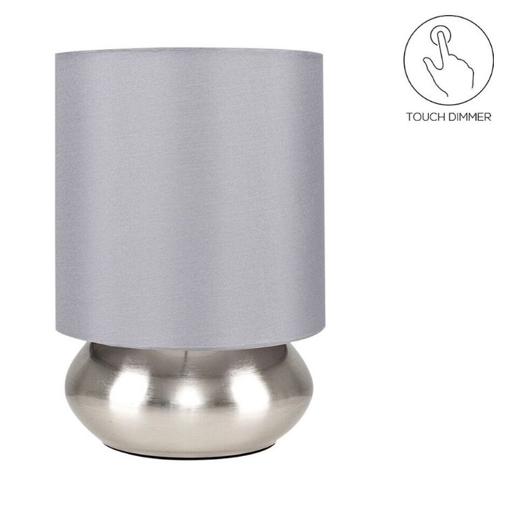 Picture of 2x Touch Table Lamps Grey Bedside Brushed Chrome 21.5CM Lights LED Bulb Lighting