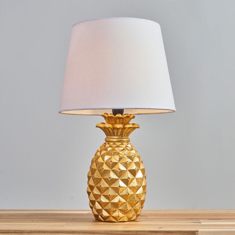 Picture of Pair of Pineapple Table Lamps Gold Bedside Living Room Light Tapered Shades LED