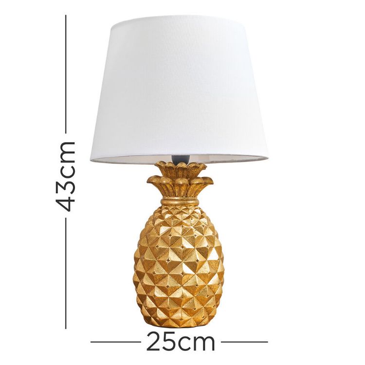 Picture of Pair of Pineapple Table Lamps Gold Bedside Living Room Light Tapered Shades LED