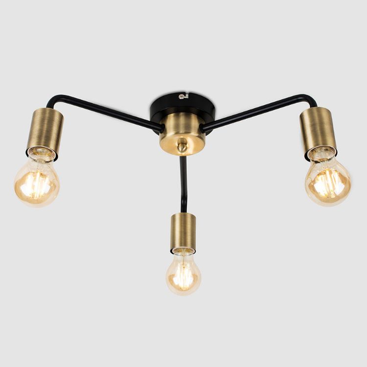 Picture of Matt Black & Gold Ceiling Light Fitting Metal Industrial 3 Way Lights with no bulb