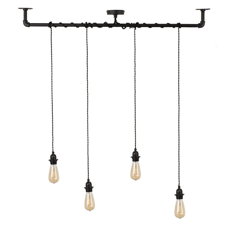 Picture of Metal Ceiling Light Fitting Industrial Black Pipe Pendant Hanging Lights Bulbs
