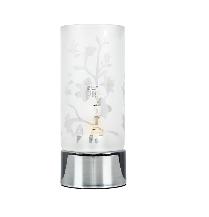 Picture of Floral Touch Table Lamp Dimmer Chrome 19CM Tall Bedside Lounge Light Glass Shade