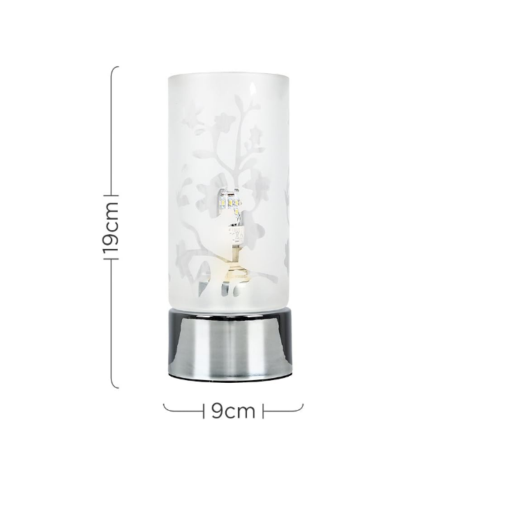 Picture of Floral Touch Table Lamp Dimmer Chrome 19CM Tall Bedside Lounge Light Glass Shade
