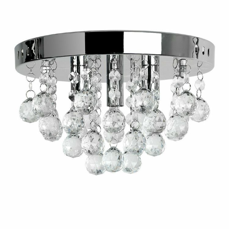 Picture of Modern Chrome & Crystal Flush Ceiling Light Fitting Acrylic Jewel Droplets including LED bulb