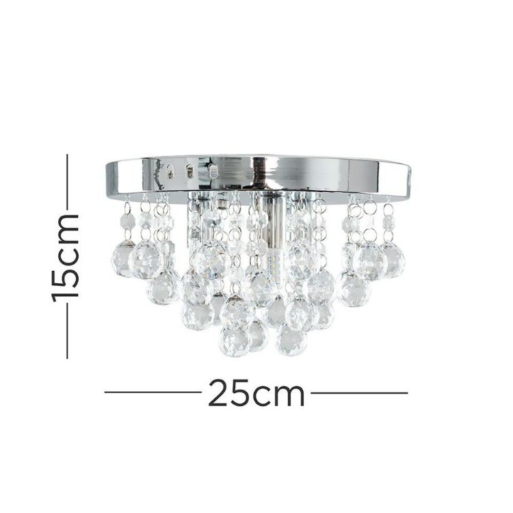 Picture of Modern Chrome & Crystal Flush Ceiling Light Fitting Acrylic Jewel Droplets including LED bulb