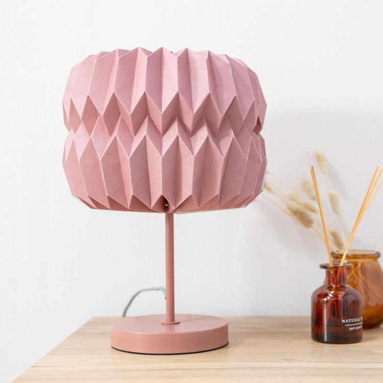 Picture of Pink Metal Table Lamp Origami Paper Fold Lampshade Living Room Bedroom Light