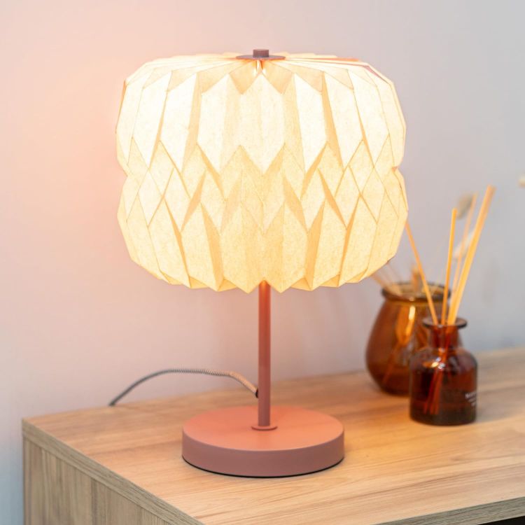 Picture of Pink Metal Table Lamp Origami Paper Fold Lampshade Living Room Bedroom Light