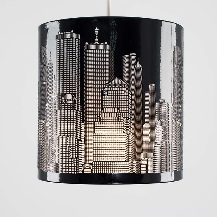 Picture of Gloss Black Lampshade New York City Skyline Cut Out Pendant Ceiling Light Shade