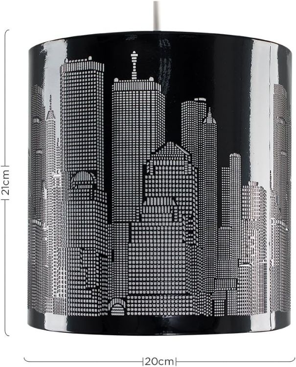 Picture of Gloss Black Lampshade New York City Skyline Cut Out Pendant Ceiling Light Shade