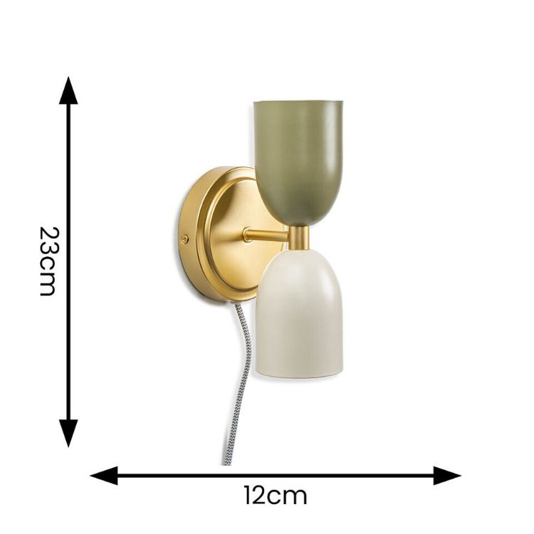 Picture of Gold Up & Down Plug In Wall Light Khaki Cream Shades Living Room Bedroom Lamp