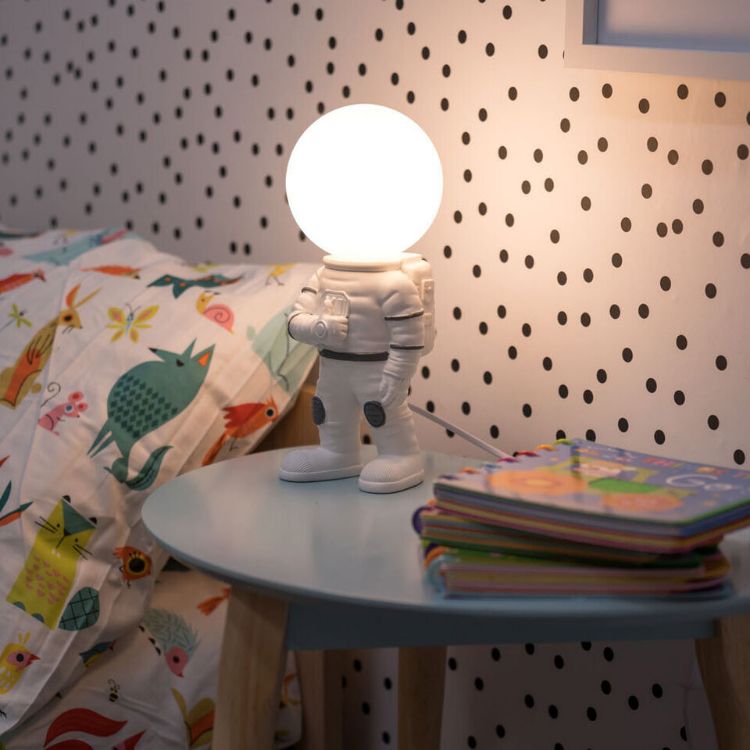 Picture of Kids Astronaut Spaceman Table Lamp Opal Globe Head Bedside Desk Light LED Bulb