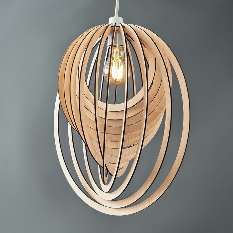 Picture of Natural Lampshade Wooden Ceiling Light Shade Spiral Pendant Living Room Lighting