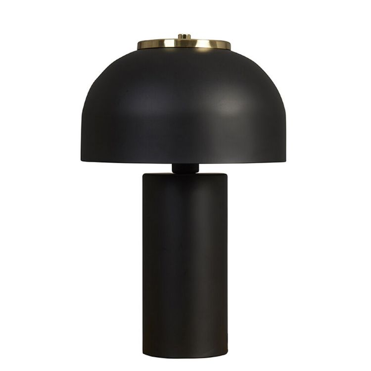 Picture of Large Matt Black & Gold Table Lamp Retro Dome Bedside Lounge Light + LED Bulb