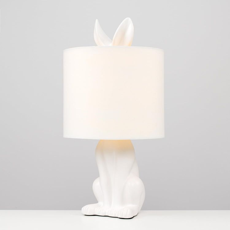 Picture of Ceramic Table lamp Rabbit 47.5CM Tall Animal Light Fabric Drum Shade LED Bulb