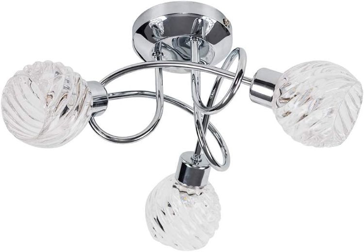 Picture of Ceiling Light Fitting 3 Way Chrome Spotlight Swirl Glass Lampshades Home Lights