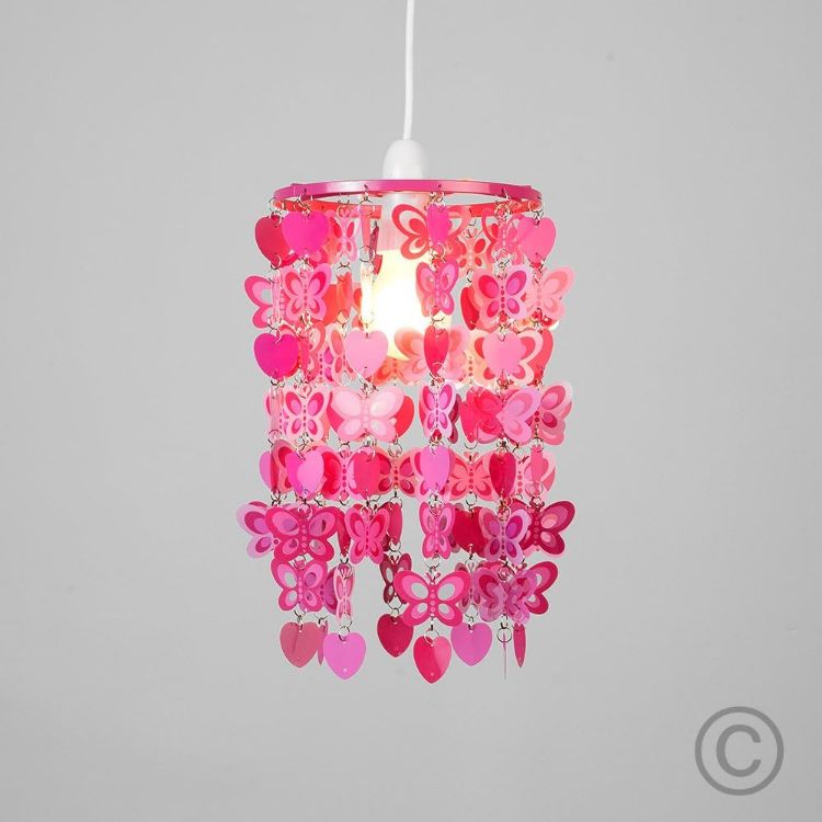 Picture of Pink Ceiling Light Shade Children's Butterfly Heart Easy Fit Lampshade Pendant