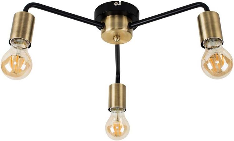 Picture of Matt Black & Gold Ceiling Light Fitting Metal Industrial 3 Way Lights LED Bulbs