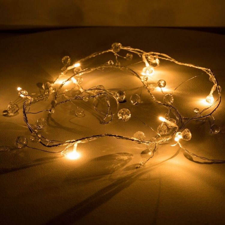 Picture of Jewel Fairy String Lights Clear Gem Droplets Christmas Décor Battery Xmas Lights