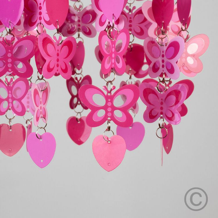 Picture of Pink Ceiling Light Shade Children's Butterfly Heart Easy Fit Lampshade Pendant
