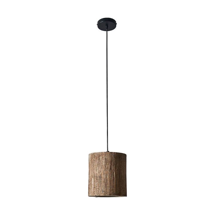Picture of Natural Ceiling Light Fitting Rustic Wood Cylinder Living Room Lighting LED Bulb