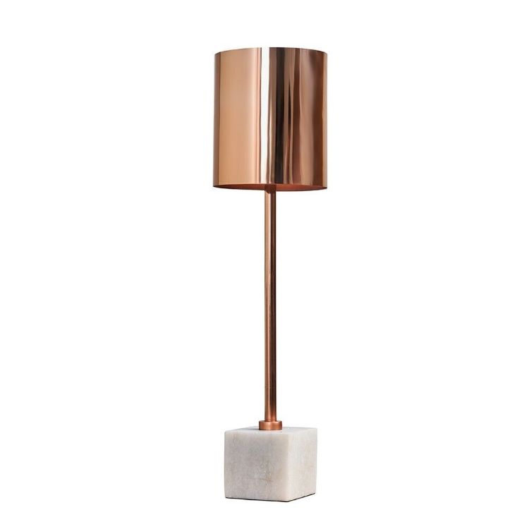 Picture of Large Table Lamp Copper Light Shade Lampshade Solid White Marble Base LED Bulb
