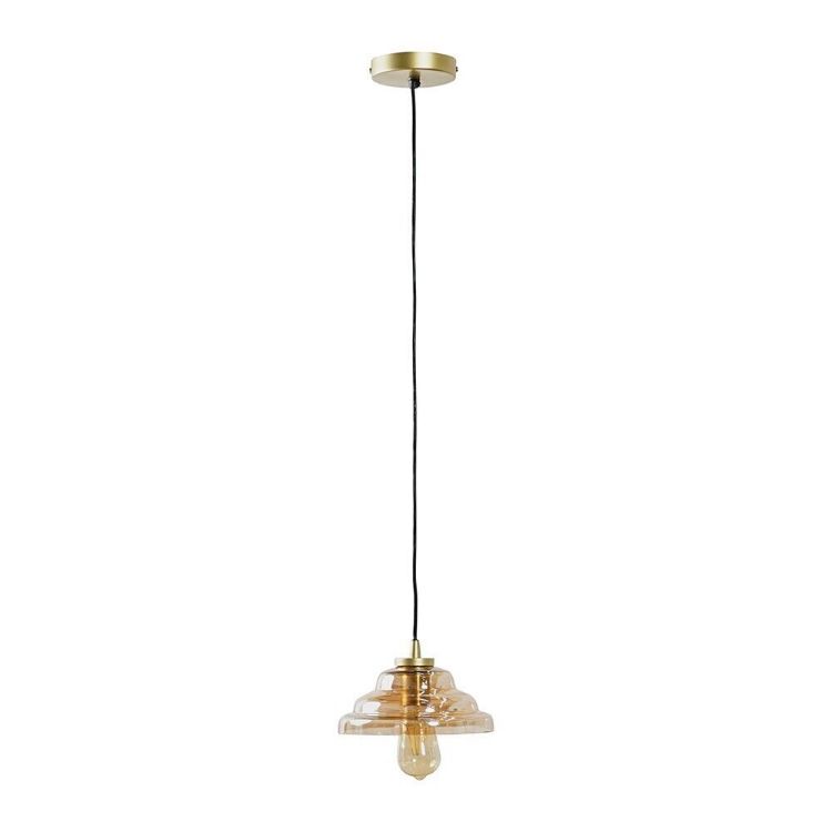 Picture of Lustre Amber Glass Ceiling Light Fitting Antique Brass Hanging Pendant LED Bulb