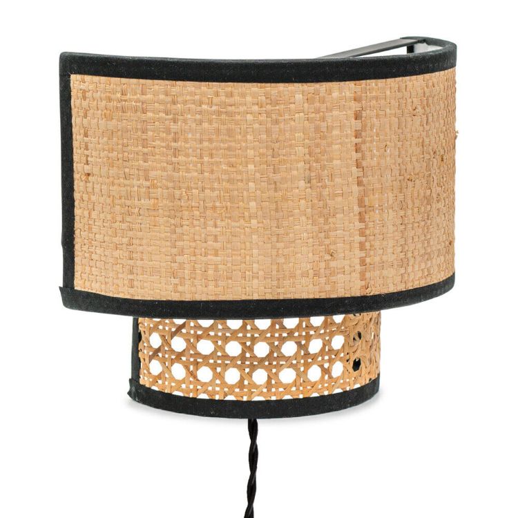 Picture of Natural Rattan Plug In Wall Light Wicker Cane Living Room Bedroom Lamp Easy Fit