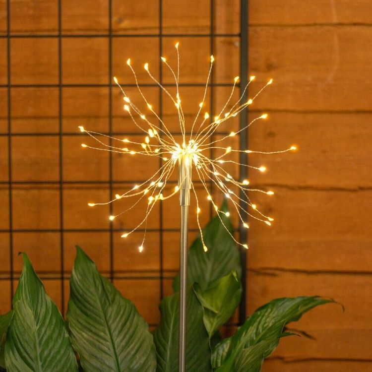 Picture of Set of 2 Firework Stake Lights Ground Spike Solar Powered Outdoor Garden Paths