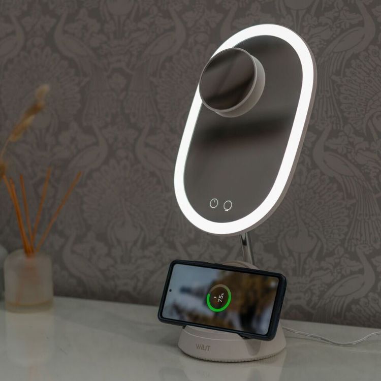 Picture of Magnifying Make Up Mirror Wireless Phone Charger Dimmable LED Vanity Touch Light