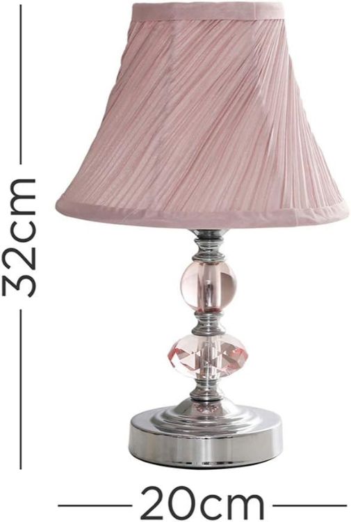 Picture of Metal Touch Table Lamp Chrome Finish Pleated Pink Lampshade Acrylic Jewel Design
