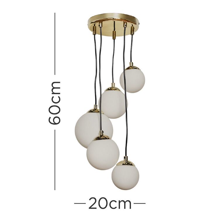 Picture of Ceiling Light Fitting 5 Way Opal Glass Shades Suspended Lighting LED G9 Bulbs