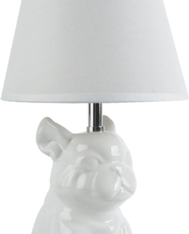 Picture of French Bull Dog Table Lamp White Ceramic Light Modern Frenchie Design LED Bulb